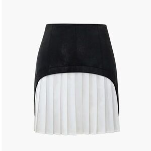 Commense Faux Vegan Leather Patchwork Pleated Mini Skirt Two Tone Pleather Party